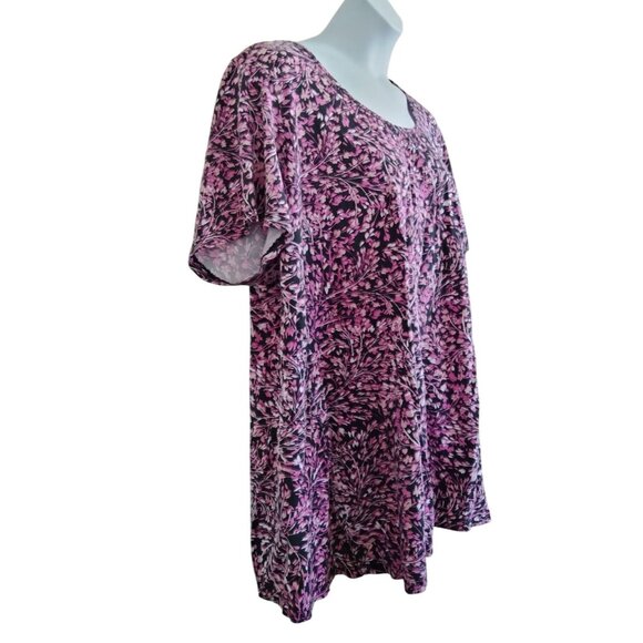 Roamans Plus Size 3X Swing Tunic Top Pink Black Floral Casual Womens - Picture 3 of 8
